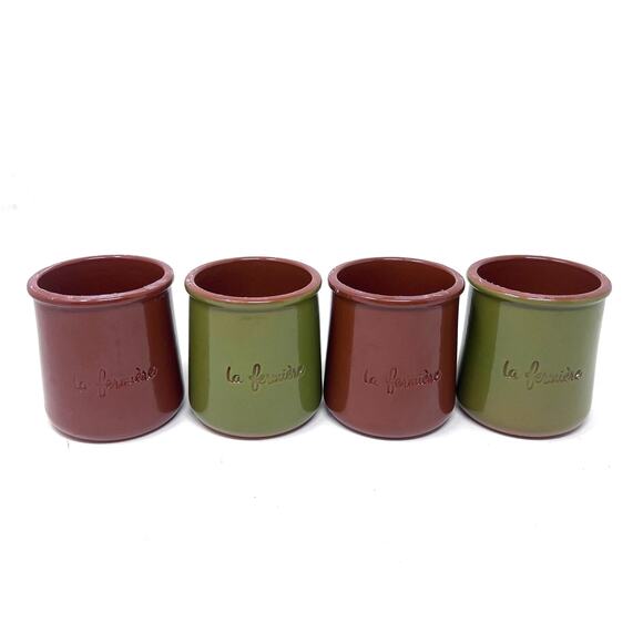 La Fermiere Yogurt Pots Olive Green Espresso Brown Limited Fall 2025 Lot of 4 - Picture 1 of 5